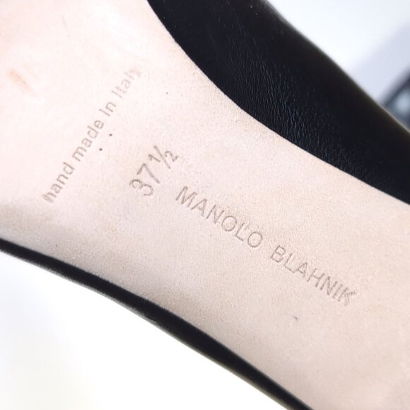 MANOLO BLAHNIK BB 37.5 Black Pointed Toe Calf Leather Pumps 4" Heel - Picture 7 of 7
